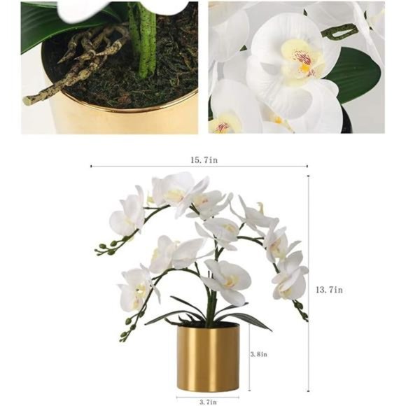 Artificial Orchid Flower with Vase, White Orchid Bonsai Faux Orchid Phalaenopsis - Picture 5 of 6